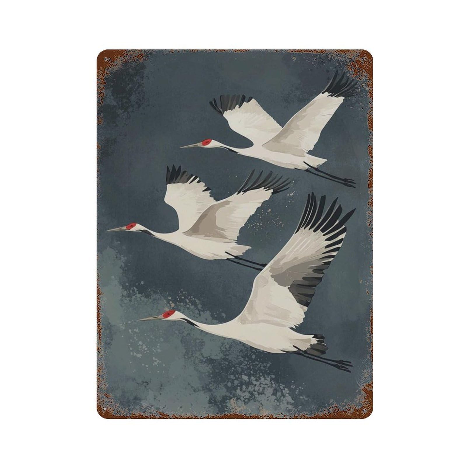 xiaoxiaoshen Flying Crane Elegant Bird Minimalist White Asian Wall Decor Art Metal Tin Poster Modern Home Decor Art Home Bar Shop Decorations Vintage Sign 40x30cm