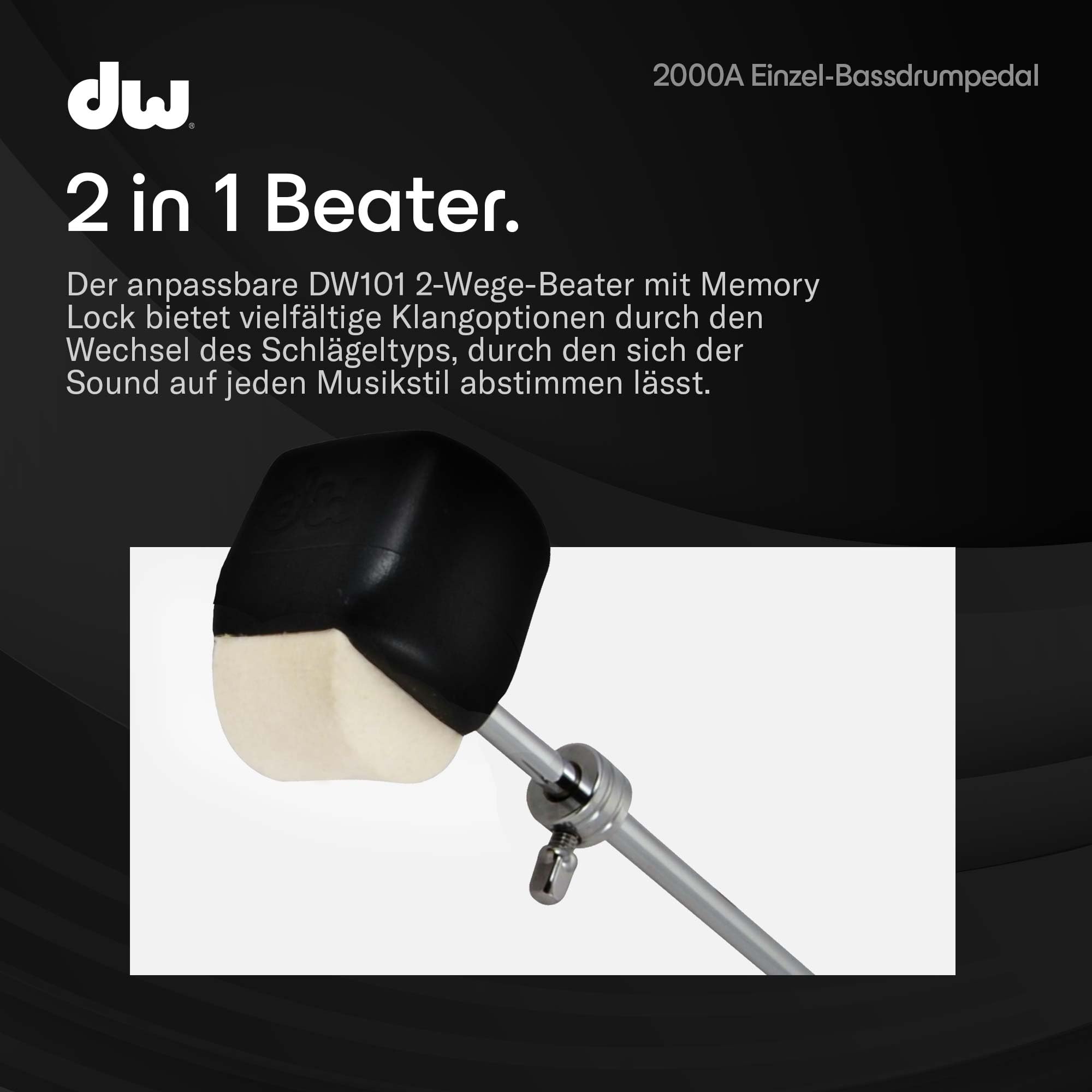 DW 2000A | 2000 Serie Einzel-Bassdrumpedal | Perfekt für Drummer jeder Spielstärke | Robuster Vollmetallrahmen mit Einzelketten-Accelerator-Antrieb | 2-Wege Beater | Rutschfeste Stahlbodenplatte