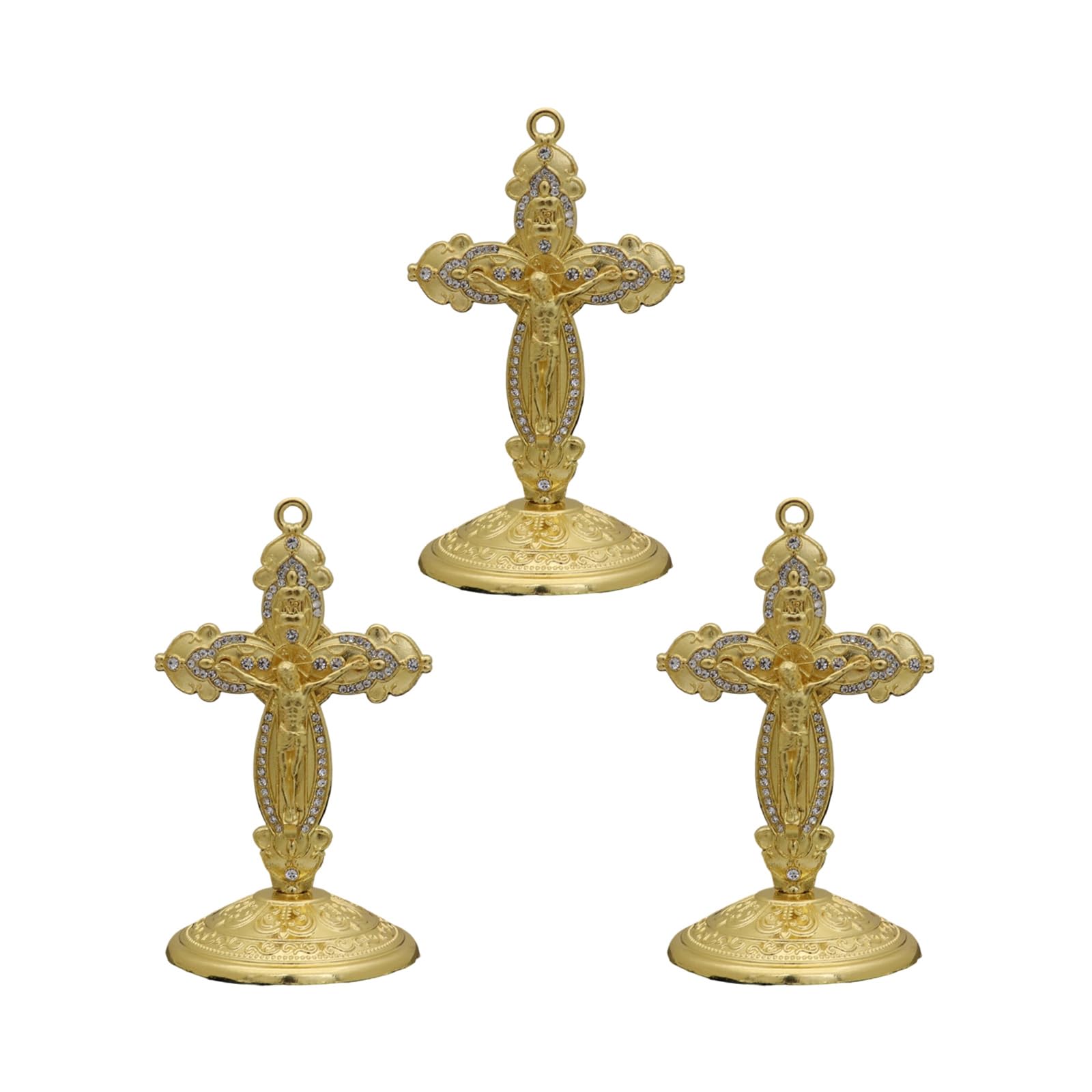 Carotoe Gold Enameled Metal Crucifix Ornament Supplier Desk Crucifix With Stand Religious Decoration Metal Sculpture