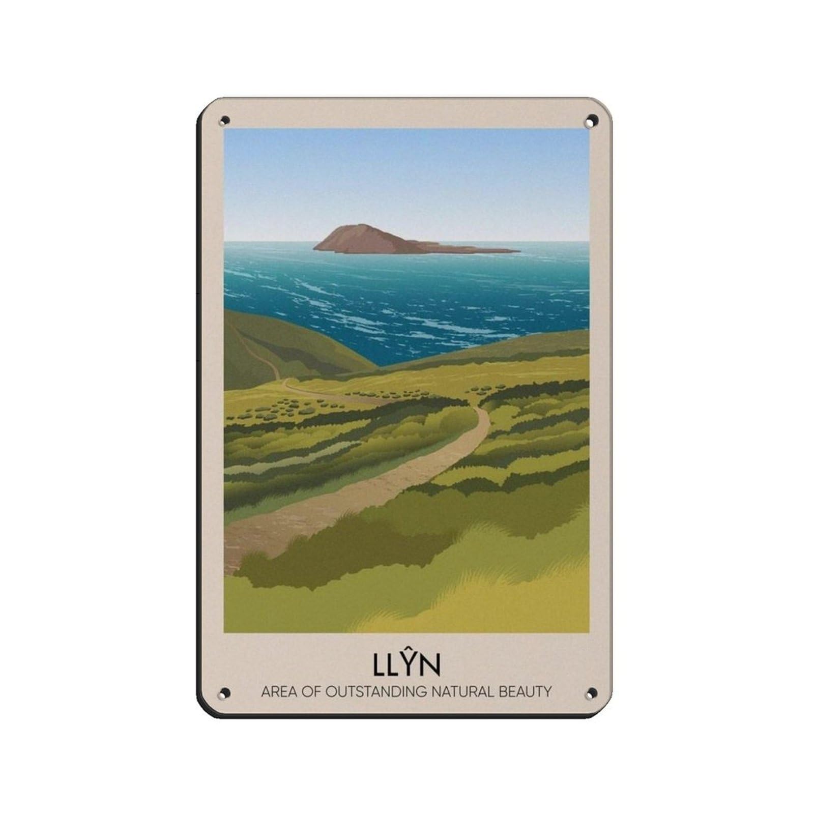 Lxwnze 20L X 30W Cm Llyn Aonb Travel Poster, Wales Tin Sign Vintage Metal Pub Club Cafe Bar Home Wall Art Decoration Poster Retro 8X12inch(20X30cm)