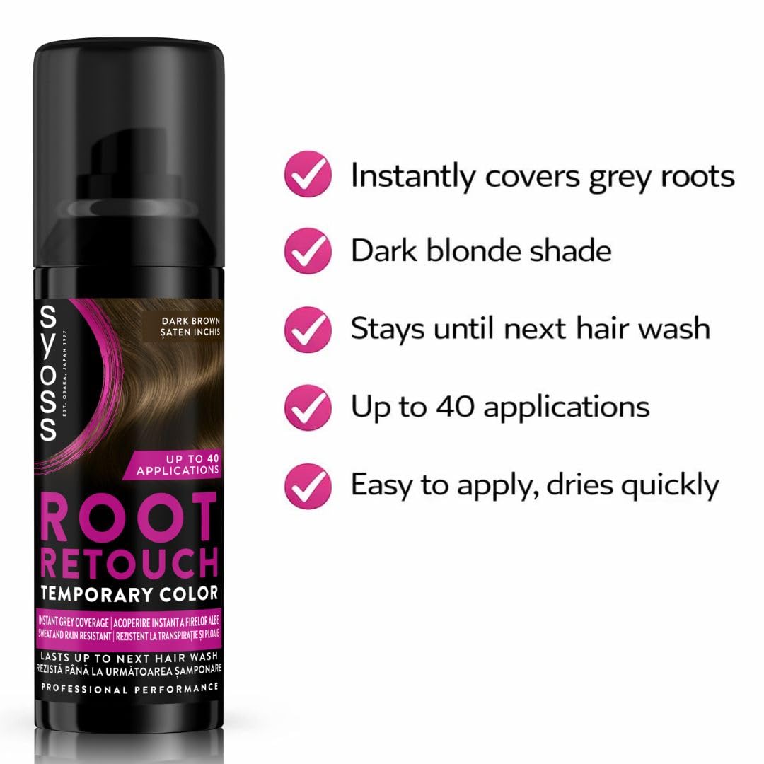 Syoss Root Retoucher Korektor do Włosów w Spray'U, Ciemny Brąz, 120 ml