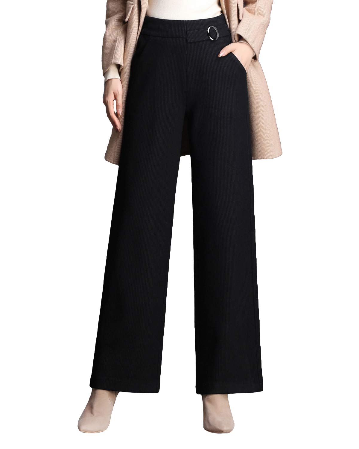 Chowsir Women Thick Casual Stretch High Waist Straight Pants Loose Wide Leg Pants