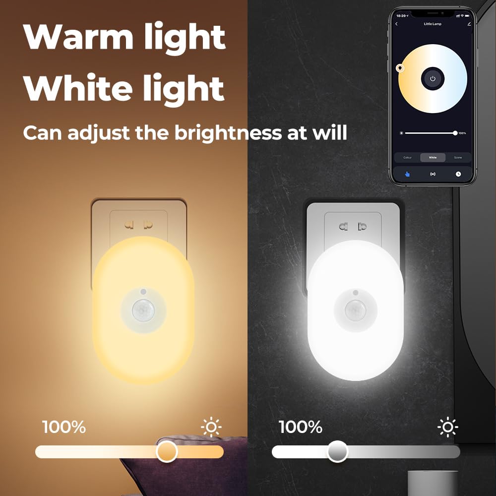 Btkigl Smart WiFi LED lampka nocna, ciepła biel RGB, timer, sterowanie głosowe, czujnik ruchu PIR, lampa ścienna, wtyczka brytyjska