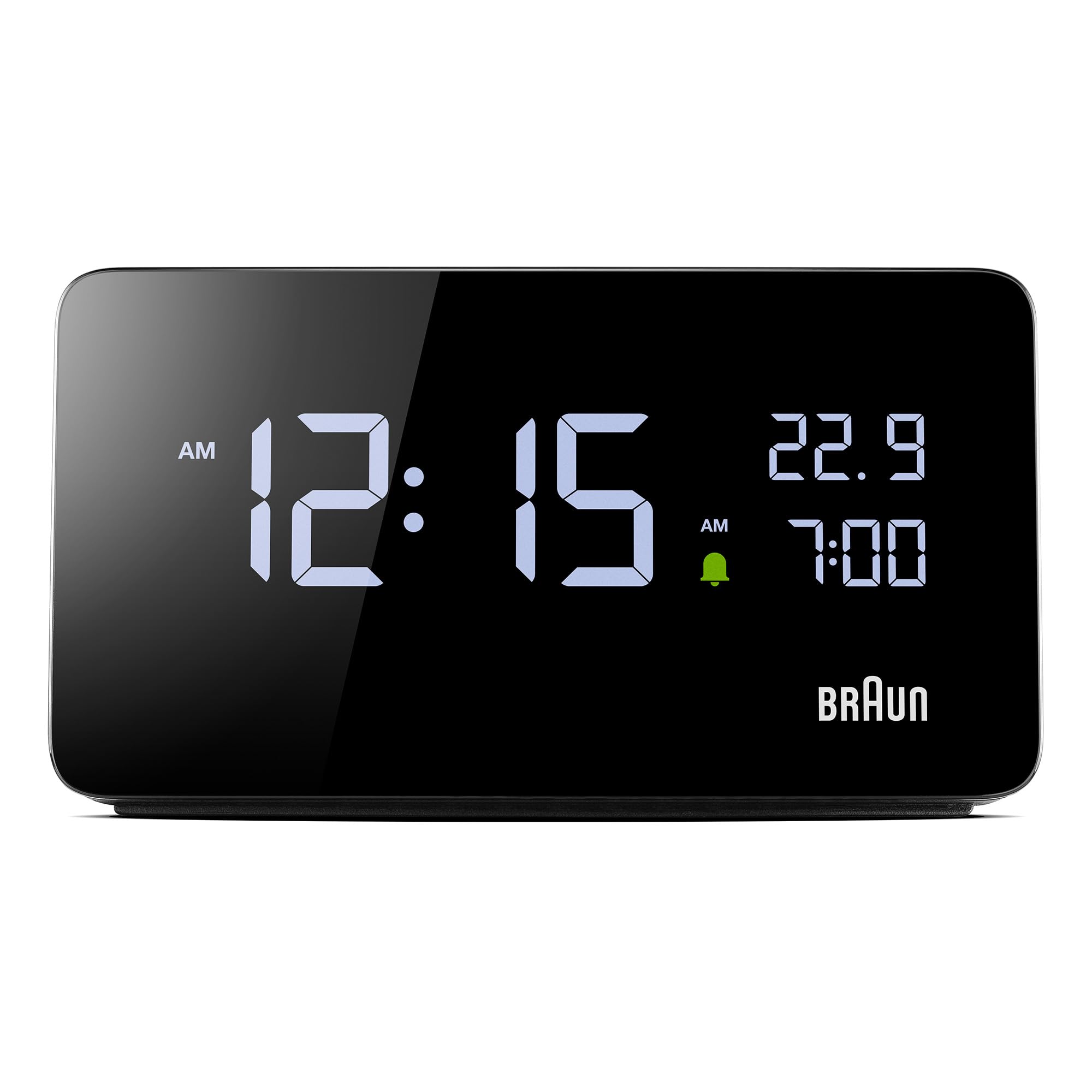 Braun Reloj Despertador Digital Pantalla LCD, 2 Puertos USB-C para Cargar Otros Dispositivos, visualización de Fecha y Hora, repetición táctil, configuración rápida, en Negro, Modelo BC20B.