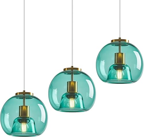Miniatura 37 de Luces colgantes de vidrio rojo para isla de cocina, lámpara colgante dorada, lámpara colgante de globo de vidrio, iluminación colgante moderna para