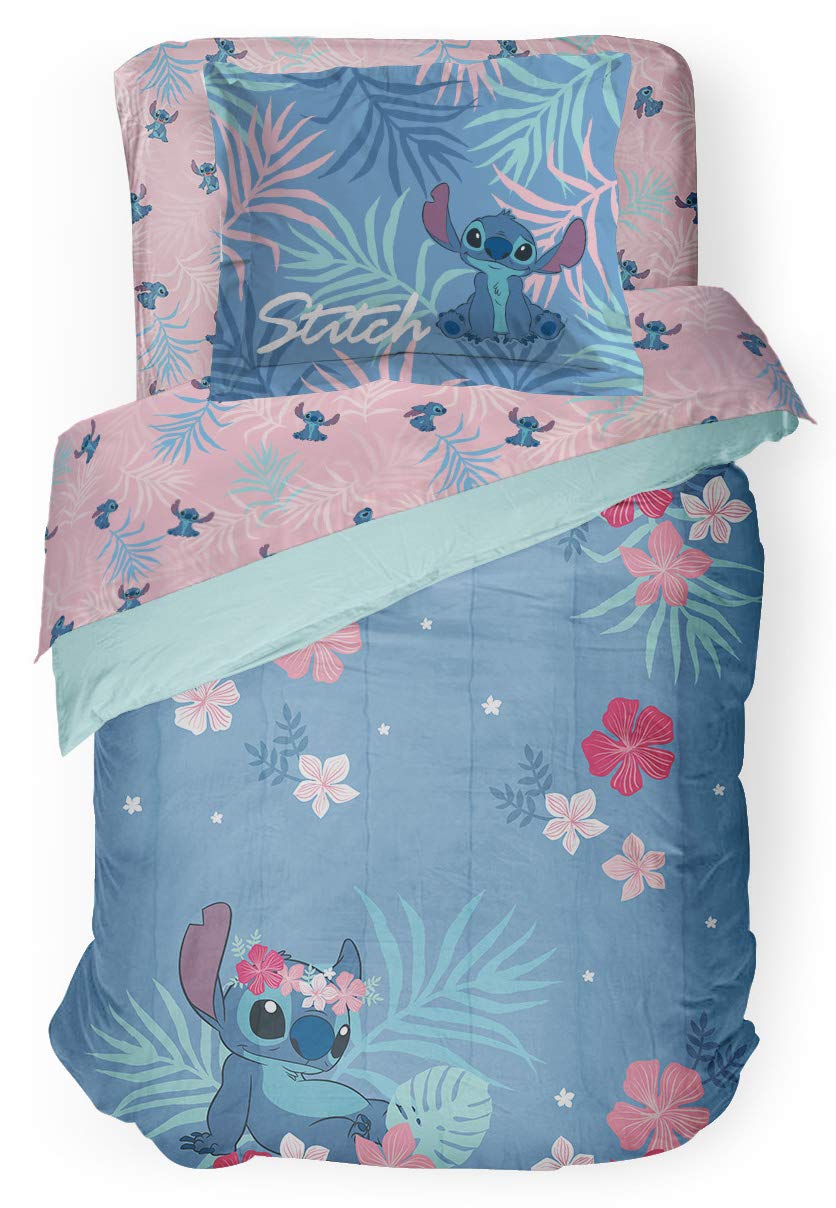Jay Franco Disney Lilo & Stitch Paradise Dream Full Comforter & Sham Set - Super Soft Kids Reversible Bedding - Fade Resistant Microfiber (Official Disney Product)
