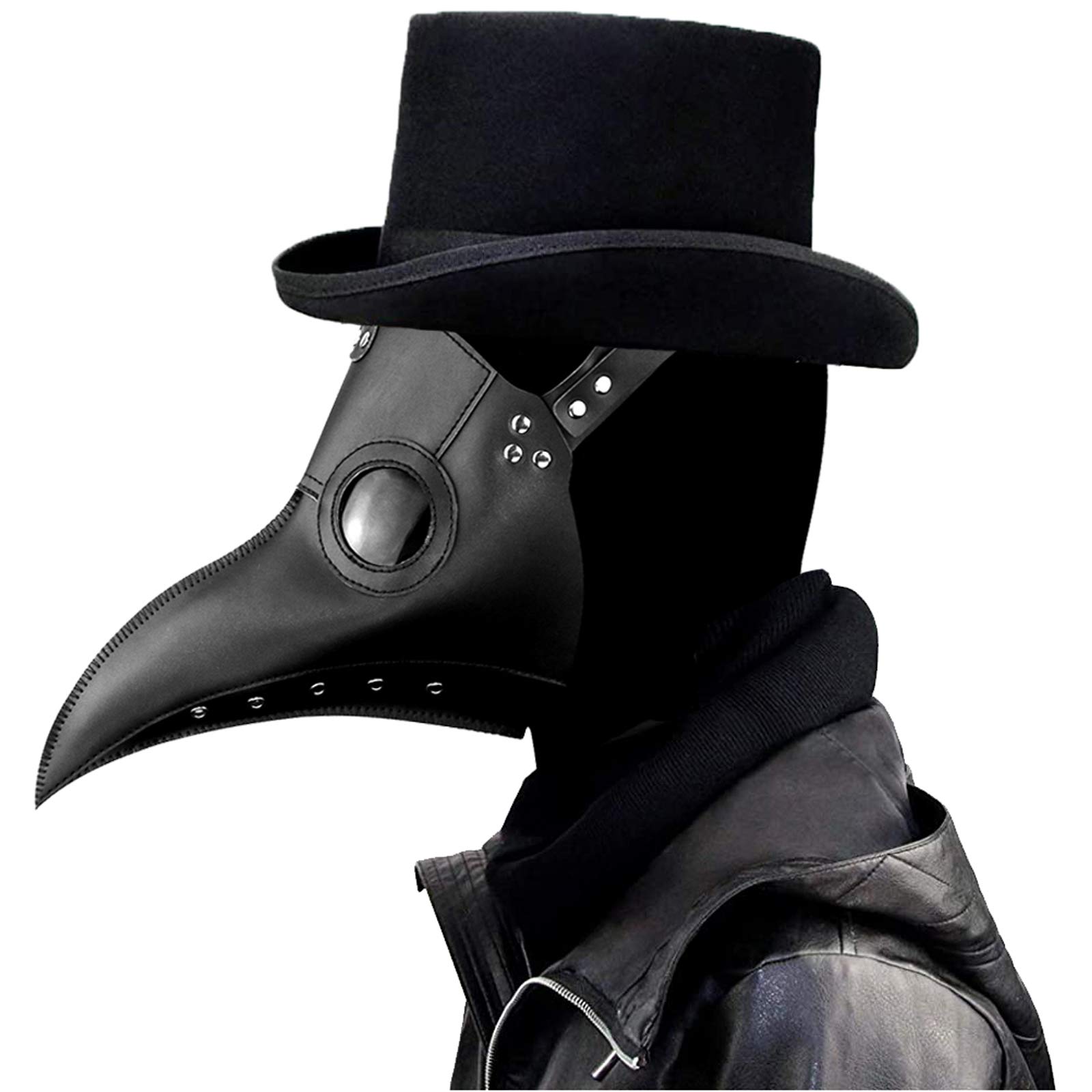 HutaoLi Plague Doctor Masks Long Nose Beak Cosplay Steampunk Bird Mask Halloween Mask Costume Props Black, 13.7x9.8 inch