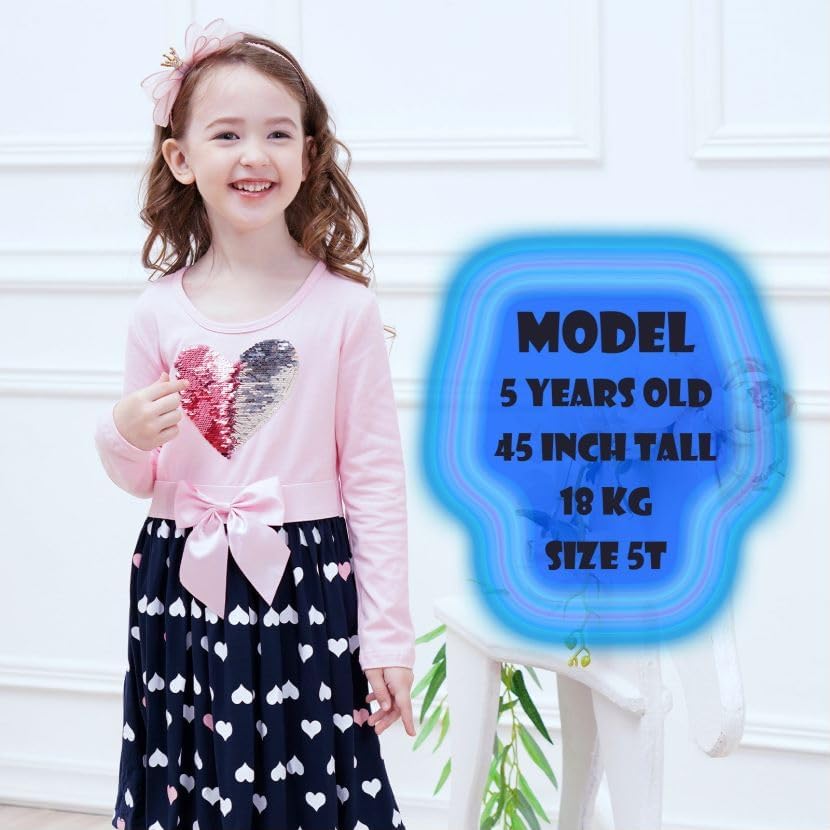 VIKITA Girls Dresses Pink Winter Clothes Sparkling Long Sleeve Outfits for Little Kids 2-12 Years3