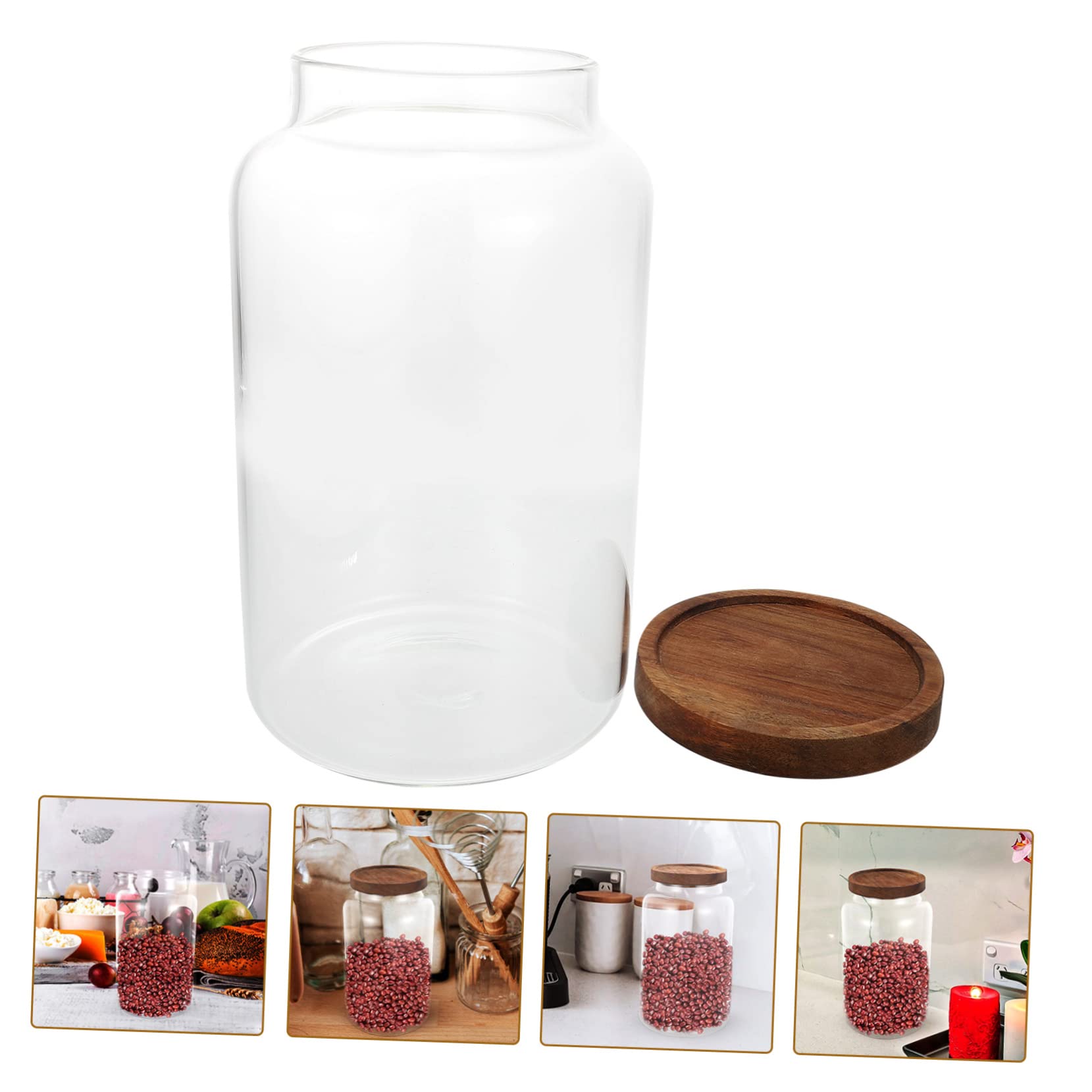TOPBATHY Versiegeltes 2,8l Vorratsglas Aus Robustem Glas Mit Holzdeckel Luftdicht Für Getreide Tee Süßigkeiten Küchenaufbewahrung Transparent Große Kapazität