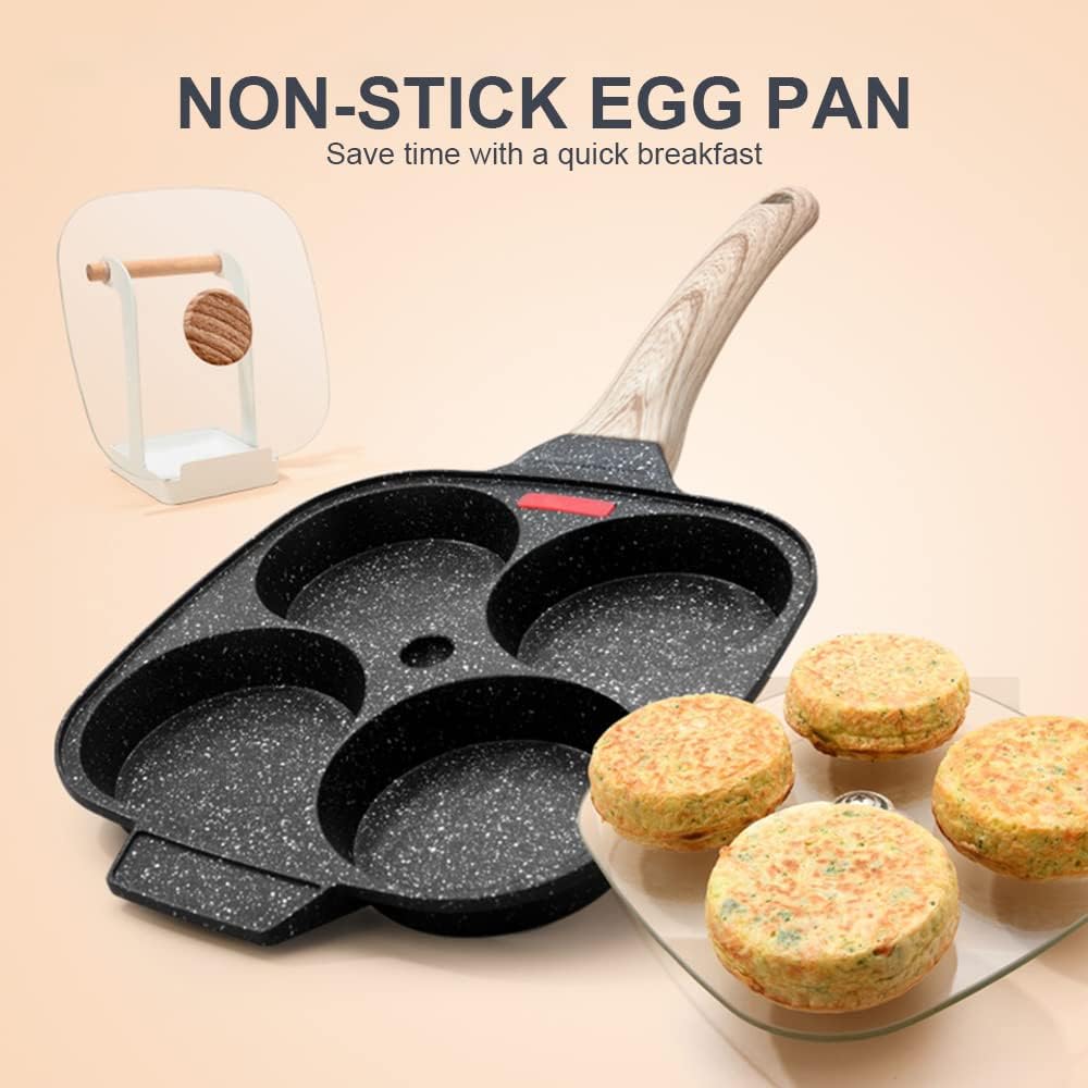 Fried Egg Pan, Nonstick 4 Cups Egg Frying Pan with Lid - Black — Amazon image 3