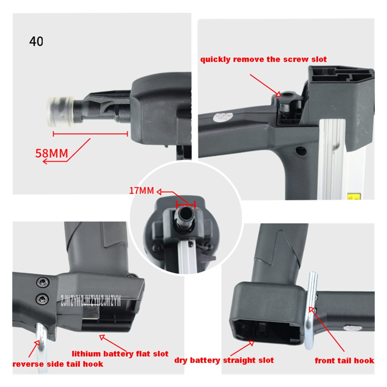 GSN50 elektryczny pistolet do gwoździ drzwi i okna gwoździarka do betonu bezprzewodowy zszywacz do kadrowania lekki przenośny z plastikową obudową (Color : 40B, Size : Blauw)