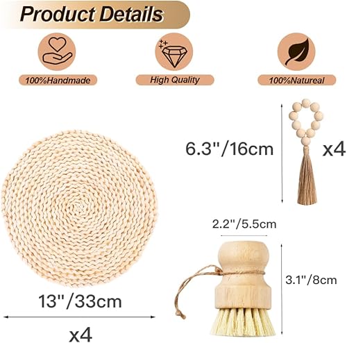 Miniatura 2 de Juego de 4 manteles individuales tejidos redondos y naturales de 13 pulgadas, manteles individuales de mimbre, manteles individuales de ratán,