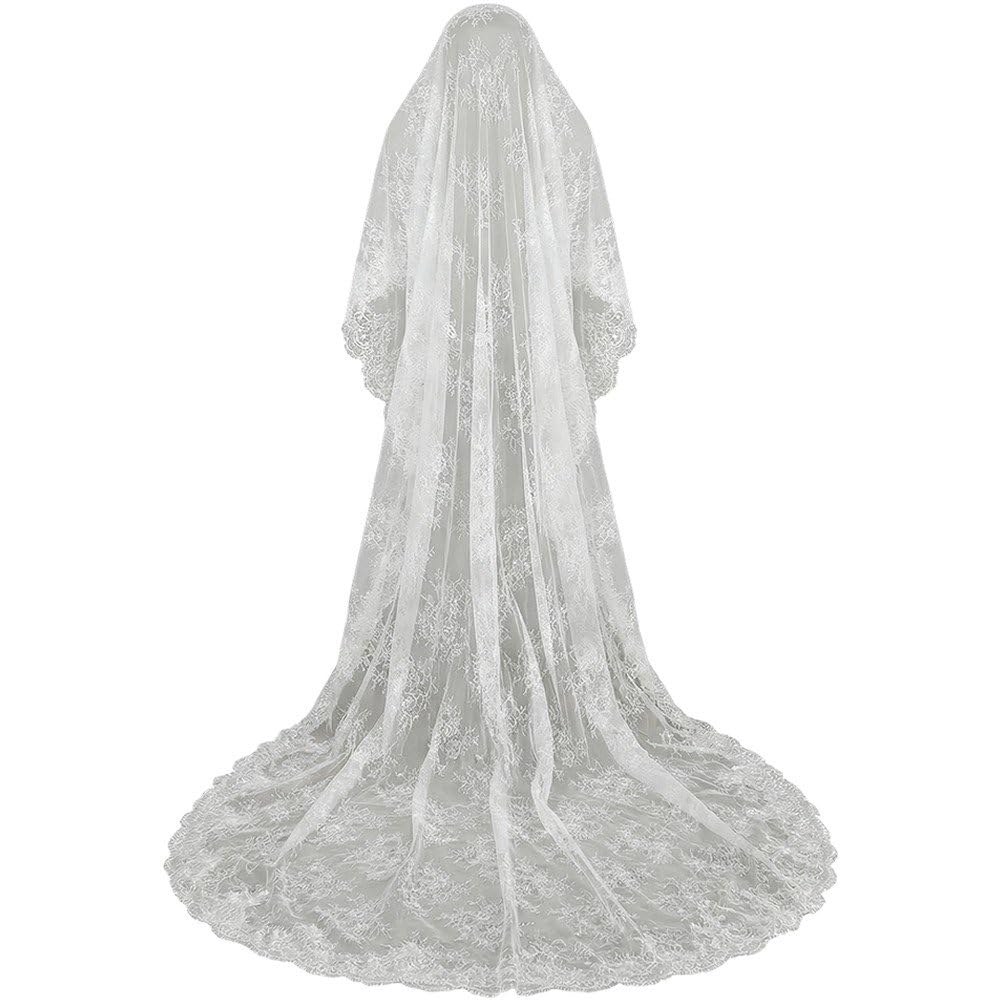 Stakee Wedding Veil Lace Edge Bridal Veil, Elegant Bridal Veil Romantic Lace Cathedral Veil for Brides Shower Party Accessories