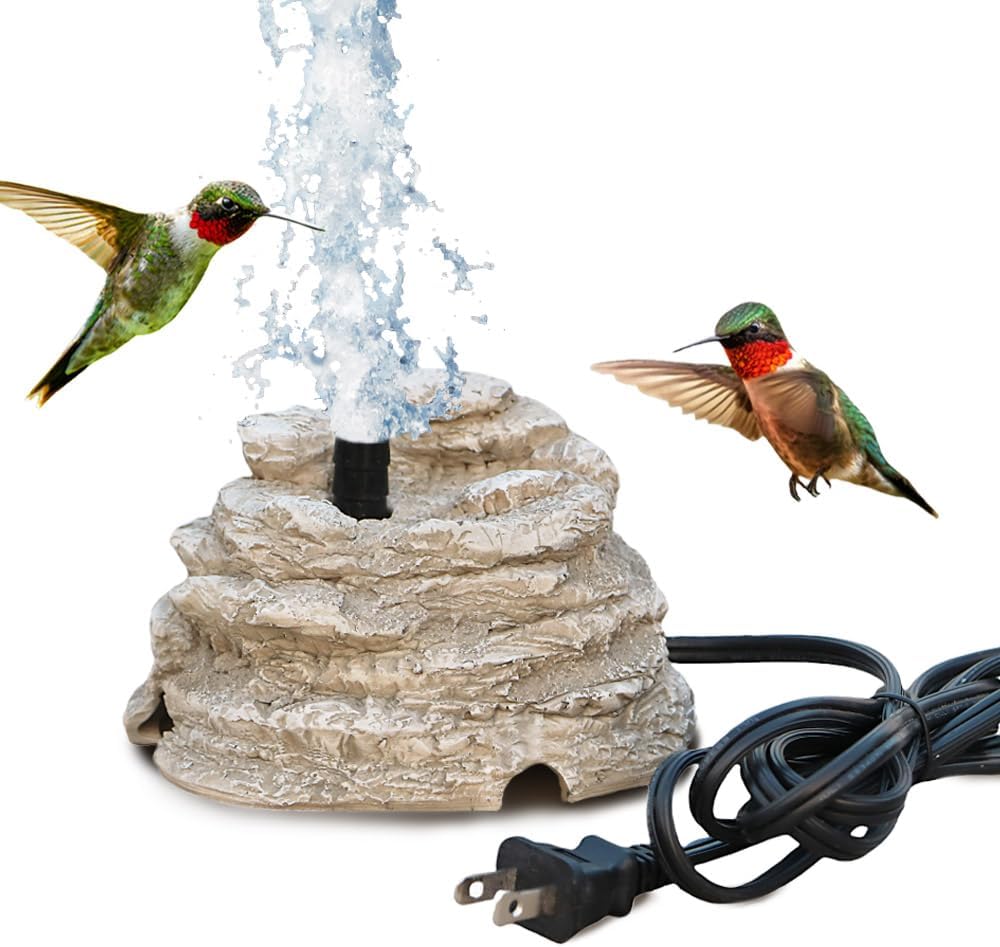 Bird Bath Water Fountain Resin Rock Fountain with 9.8ft Cord Length Water Pump Rock Waterfall for Hummingbird Birdbath Outdoor Decor for Garden Lawn Fish Tank and Aquariums (Grey)