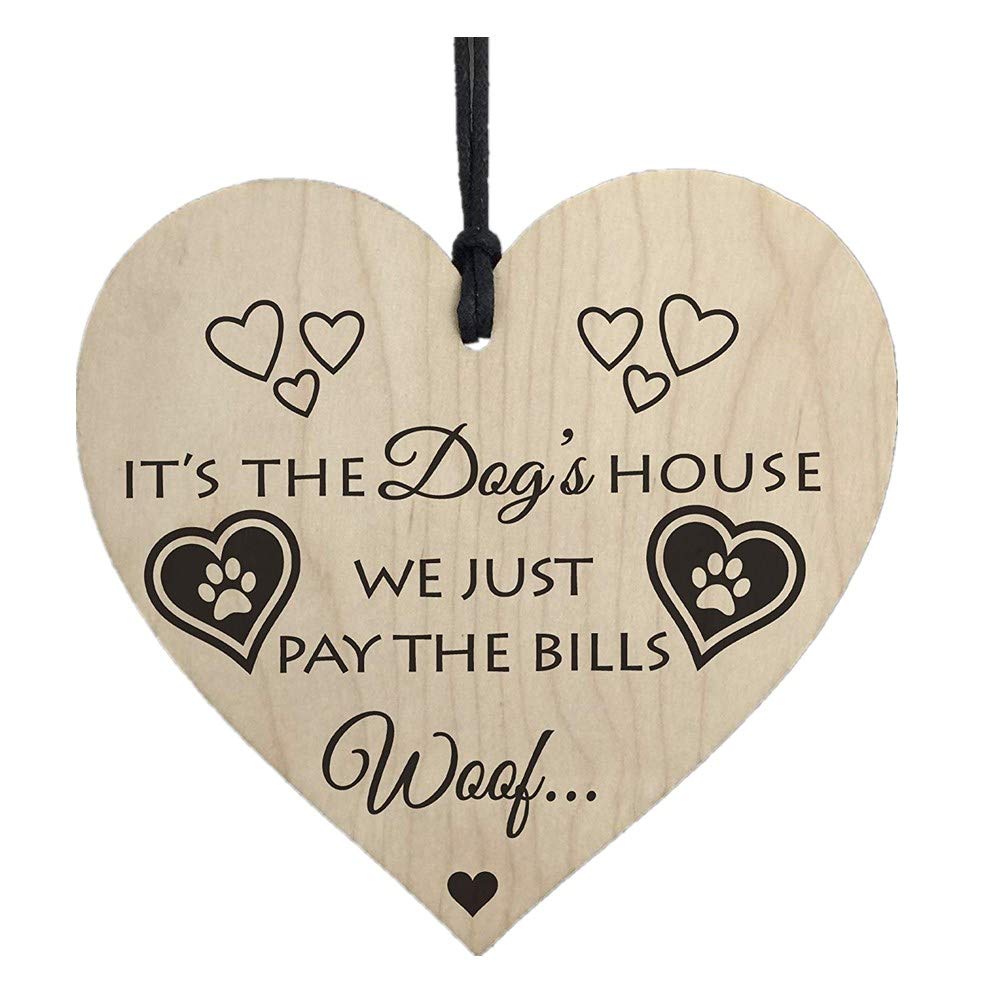 Red Ocean Its The Dogs House Novelty Wooden Hanging Heart Plaque Dog Lovers Home Sign Gift