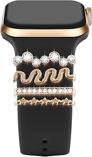 Charms for Apple Watch band 45mm 44mm 40mm 49mm 42mm 41mm 38mm Women,Decorative Ring Loops Metal Sparkles Jewelry Accessories for iwatch Series 8 ultra 7 6 5 4 3 SE,Galaxy watch 5/pro,Watch Band Charm