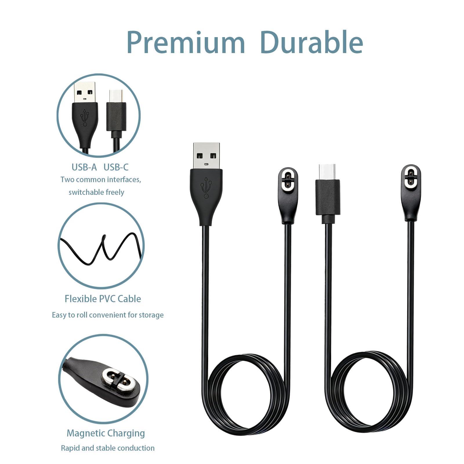 Confezione da 2 cavi di ricarica compatibili con cuffie Shokz a conduzione ossea, adattatori magnetici di ricambio per Aftershokz Aeropex AS800, Shokz OpenRun Pro, OpenRun, OpenRun Mini e OpenComm