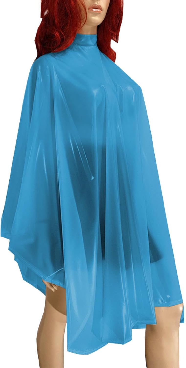 Women Men Unisex Solid Color Plastic Clear PVC Midi Cape Fetish Halloween Fancy See Through Raincoat Stage Apparel