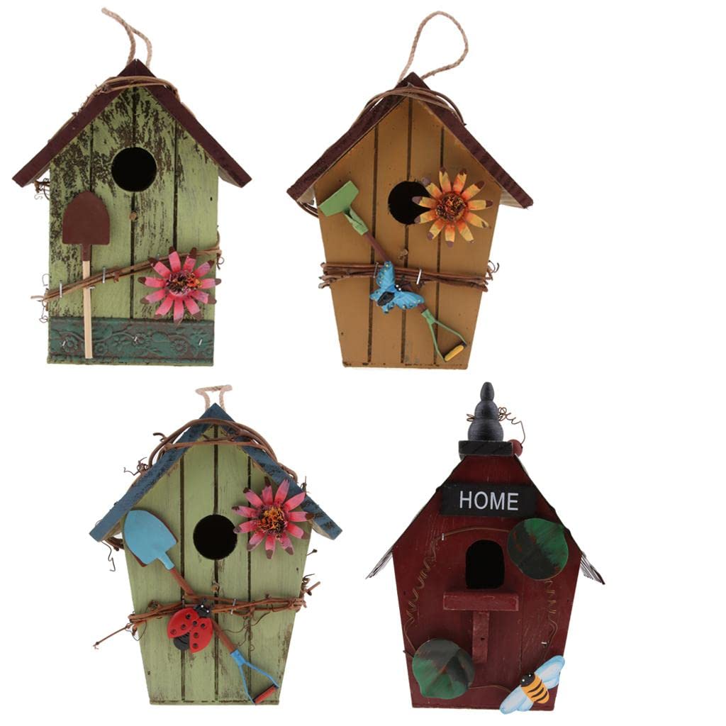 4 Stück Landhäuser Holz Vogelhaus Hängende Vogelhaus Condo Garten Dekor