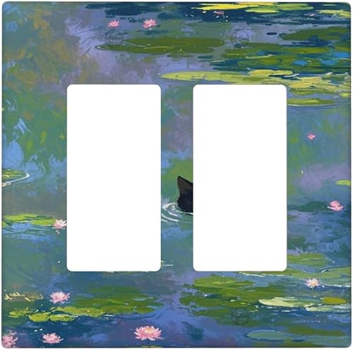 Thsanju Decorative Outlet Covers Cute Black Cat Water Lily Pond Watercolor 2 Gan