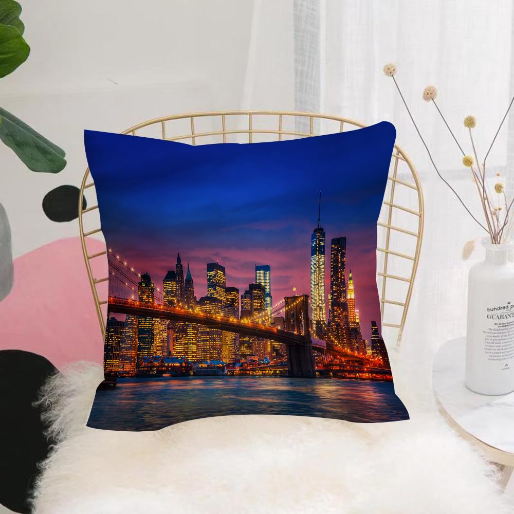 HYOSXW Cushion Cover,Throw Pillow Case Home Decorative for Living Room Bedroom Sofa Chair 16X16 Inch,New York, Who Never Sleeps Reflections on Photo Photography,Pillowcase 40X40cm