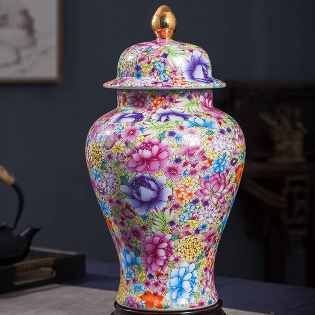 Ceramiczny, kolorowy, emaliowany, antyczny wazon na imbir, do wystroju domu, ceramiczny wazon na imbir w stylu chińskim z pokrywką, tradycyjny chiński wazon na suszone kwiaty