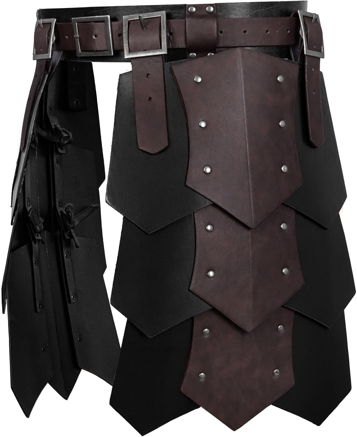 Medieval Viking Leather Armor Skirt - Adjustable Double-Sided Waist & Thigh Armor for LARP Renaissance Halloween