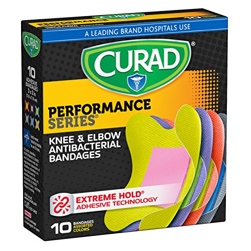 Curad Performance Series Knee and Elbow Extreme Hold Antibacterial Fabric Bandages, 10 Count