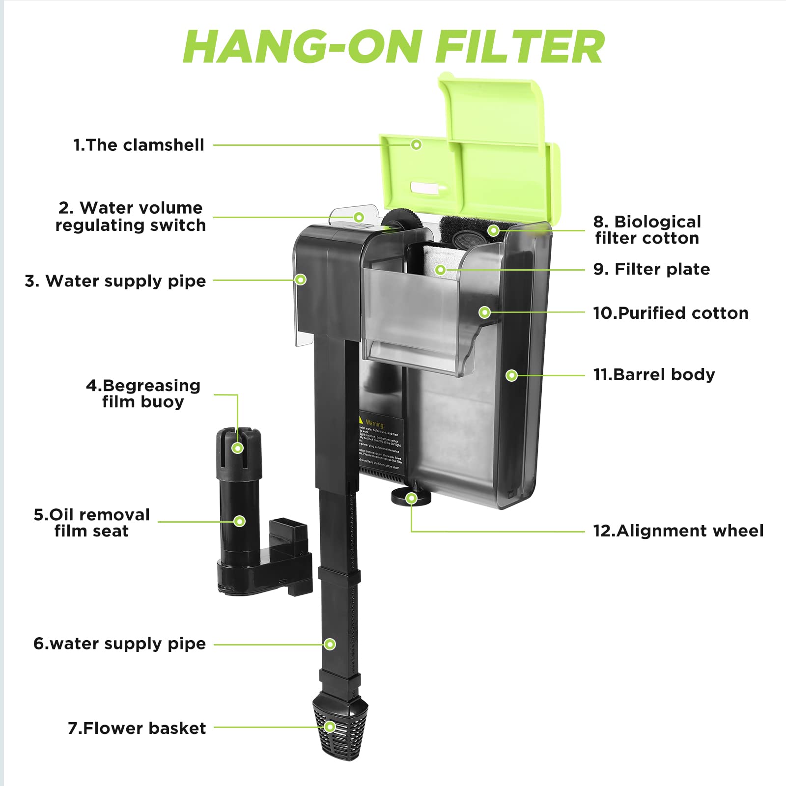 Filtro para Acuario 450 L/H,5W Acuario Sumergible Filtro, Flujo de Agua Ajustable y Silencioso, Circulación de Oxígeno para 10-100 litros de Acuario