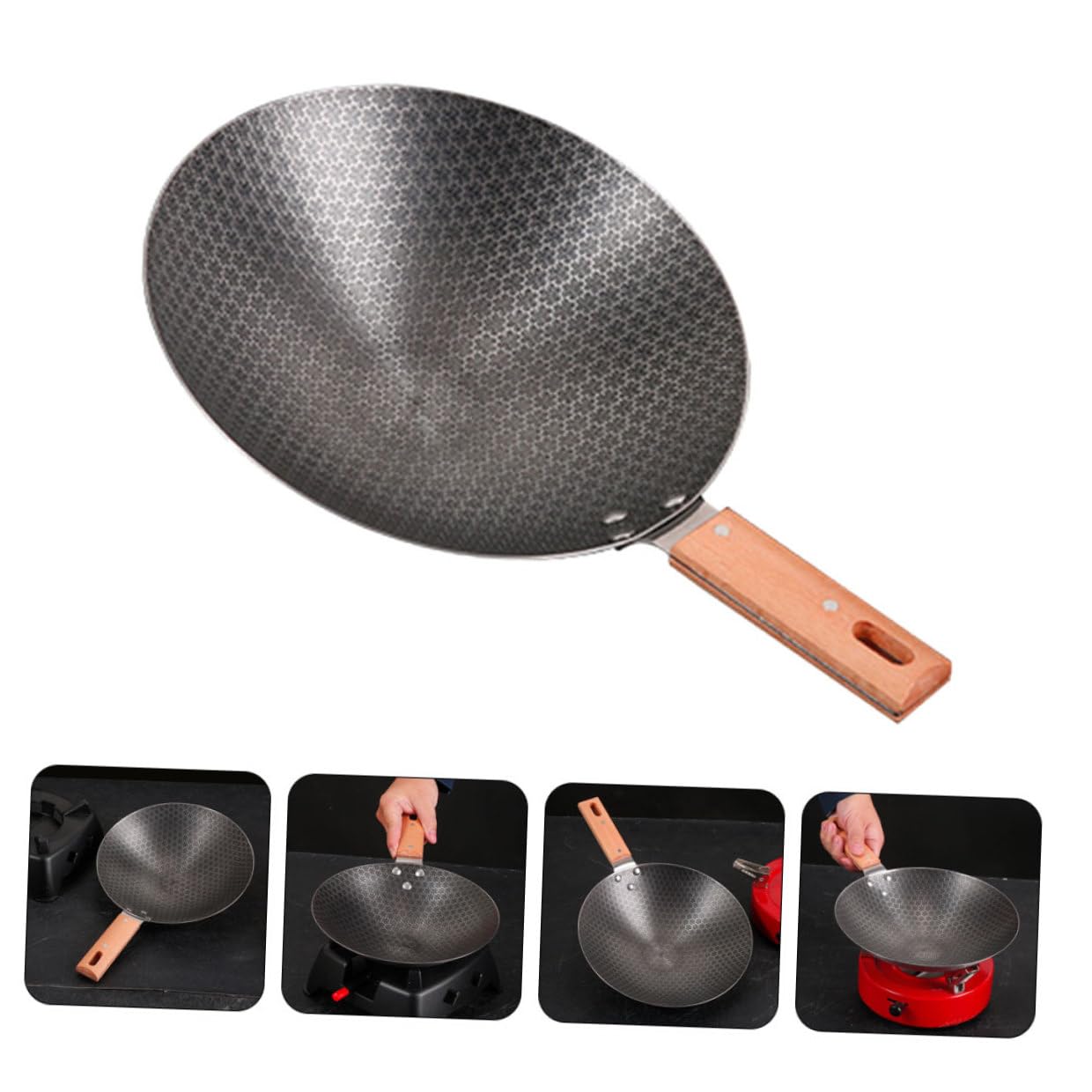 Wok in Ferro Piccola Padella Wok Giapponese Tradizionale Per Cucina Compatibile Fornelli Gas e Fiamme Libere Per Uso Domestico e Cottura Rapida
