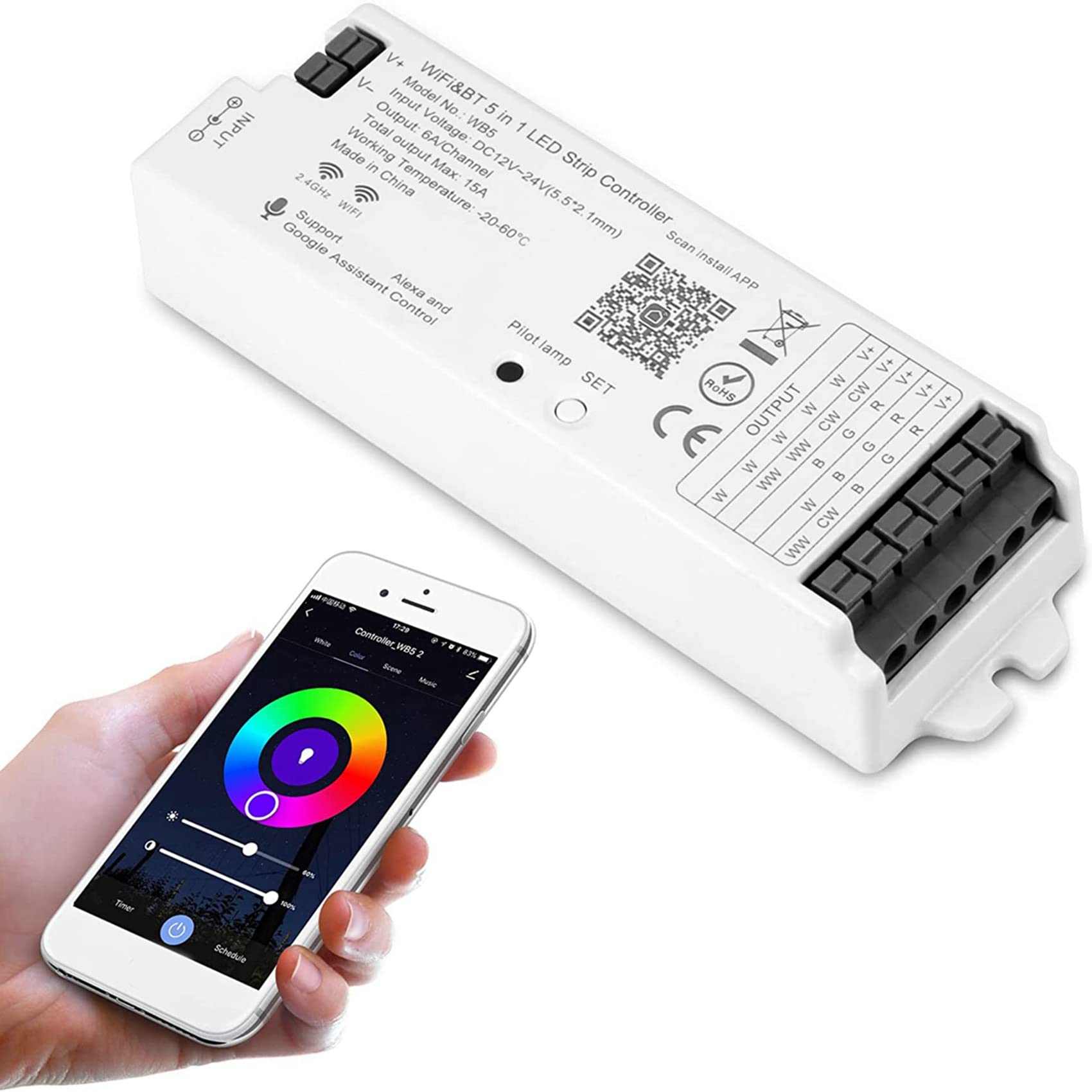 2X WB5 WiFi Bluetooth LED Strip Controller RGB CCT RGBW 5In1 Dimmerabile DC12-24V Luci Controller per Life APP