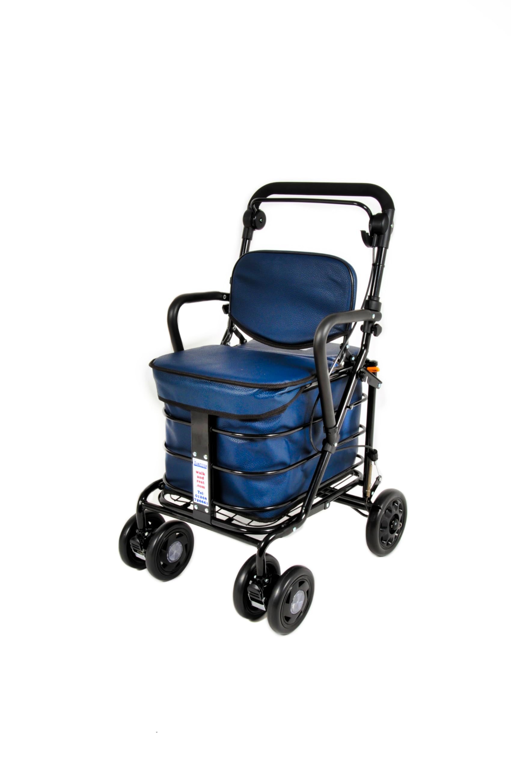 Prestige Walk and Rest Royal Shopping Trolley with Seat & Armrest/Walking frame/Seated Mobility Trolley/Stroller/Walking Trolley (FULLY ASSEMBLED in UK READY TO USE!) (Navy)