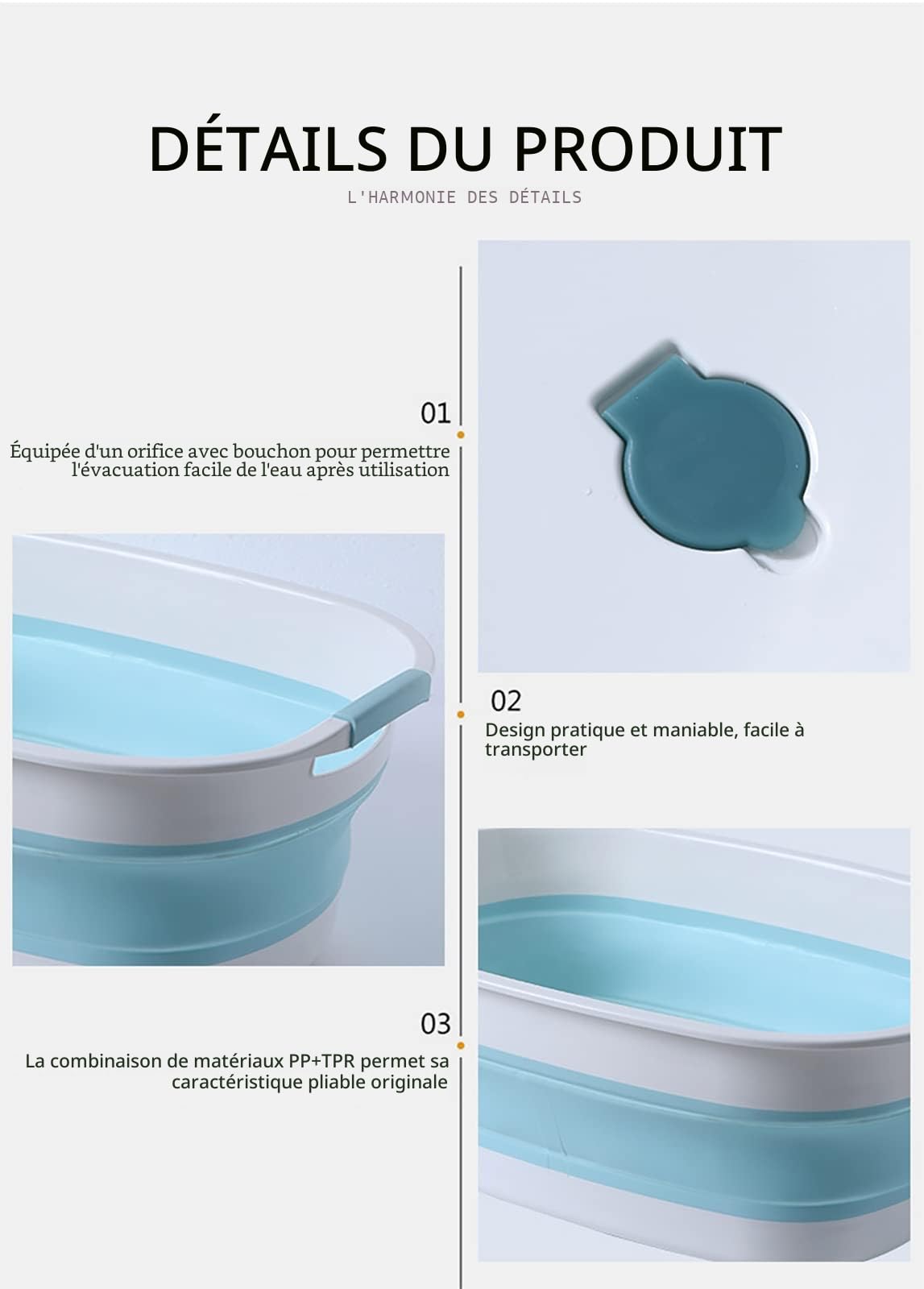 S.I.C Bassine pliante, grande (30 litres) cuve à linge en plastique, cuve à linge peu encombrante, idéale pour le linge sale, lessive, bain de pieds, panier équipé d'un bouchon de vidange d'eau(bleu)