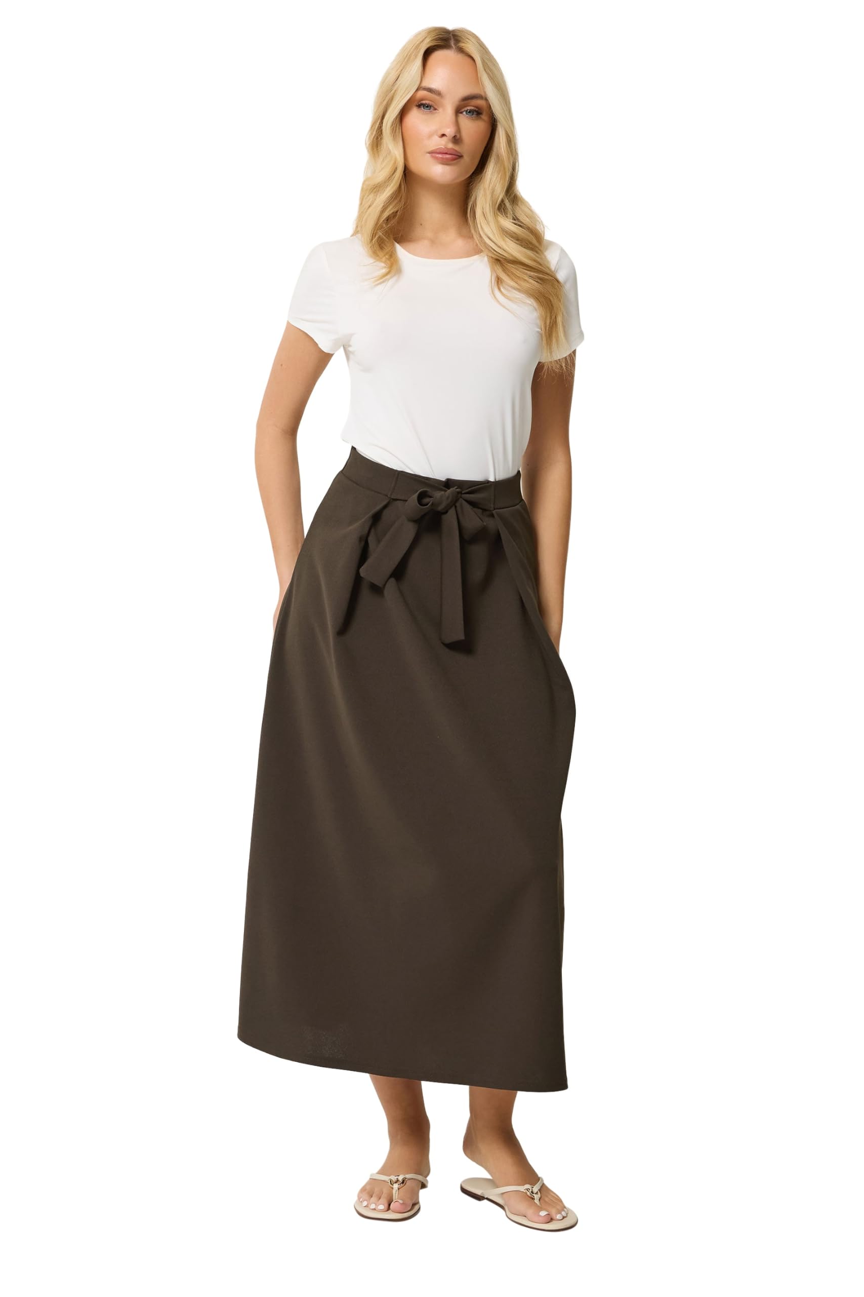 M&Co Brown Tie Waist Midi Skirt - Women's