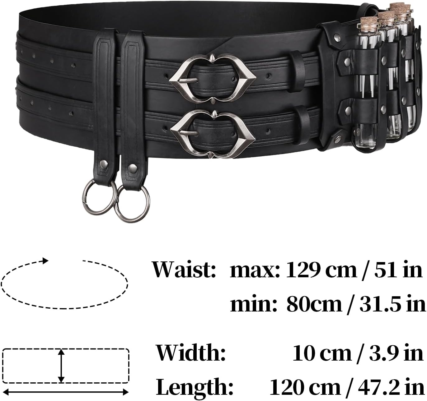 HiiFeuer 5PCs Medieval Faux Leather Alchemy Wide Belt with Skirt Hike Potion Vials Glass Bottle, Fantasy Corset Belt Cosplay - Image 5