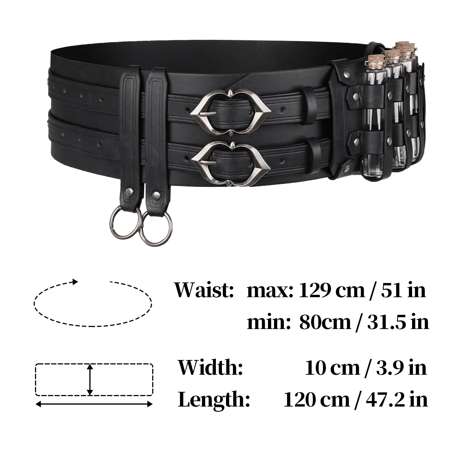 HiiFeuer 5PCs Medieval Faux Leather Alchemy Wide Belt with  display picture 1