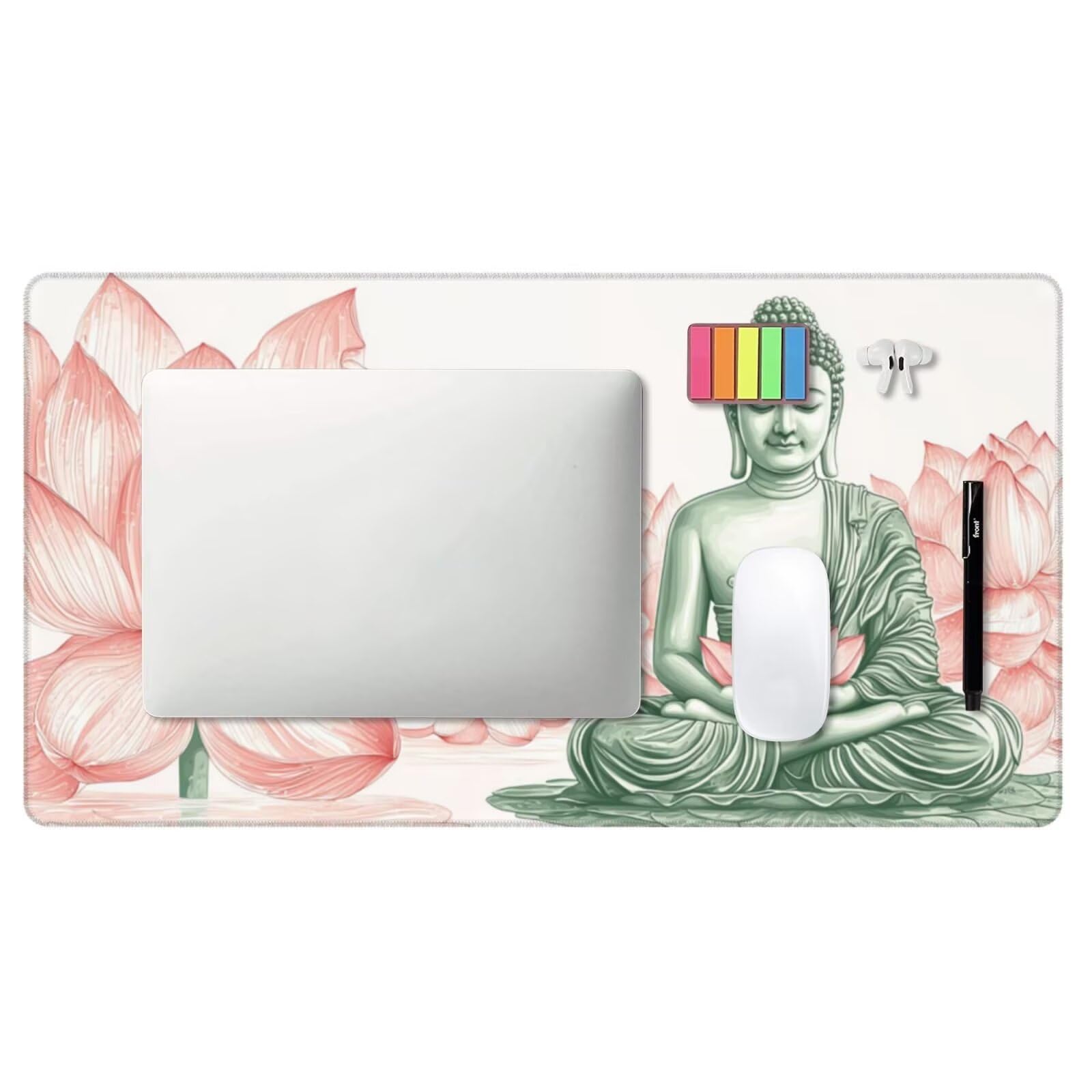 Duża podkładka pod mysz Lotus Zen XXL 1200 x 600 mm, wodoodporna podkładka pod biurko podkładka pod mysz, przeszyte krawędzie i antypoślizgowa mata na biurko do wystroju biura, prezenty A-683