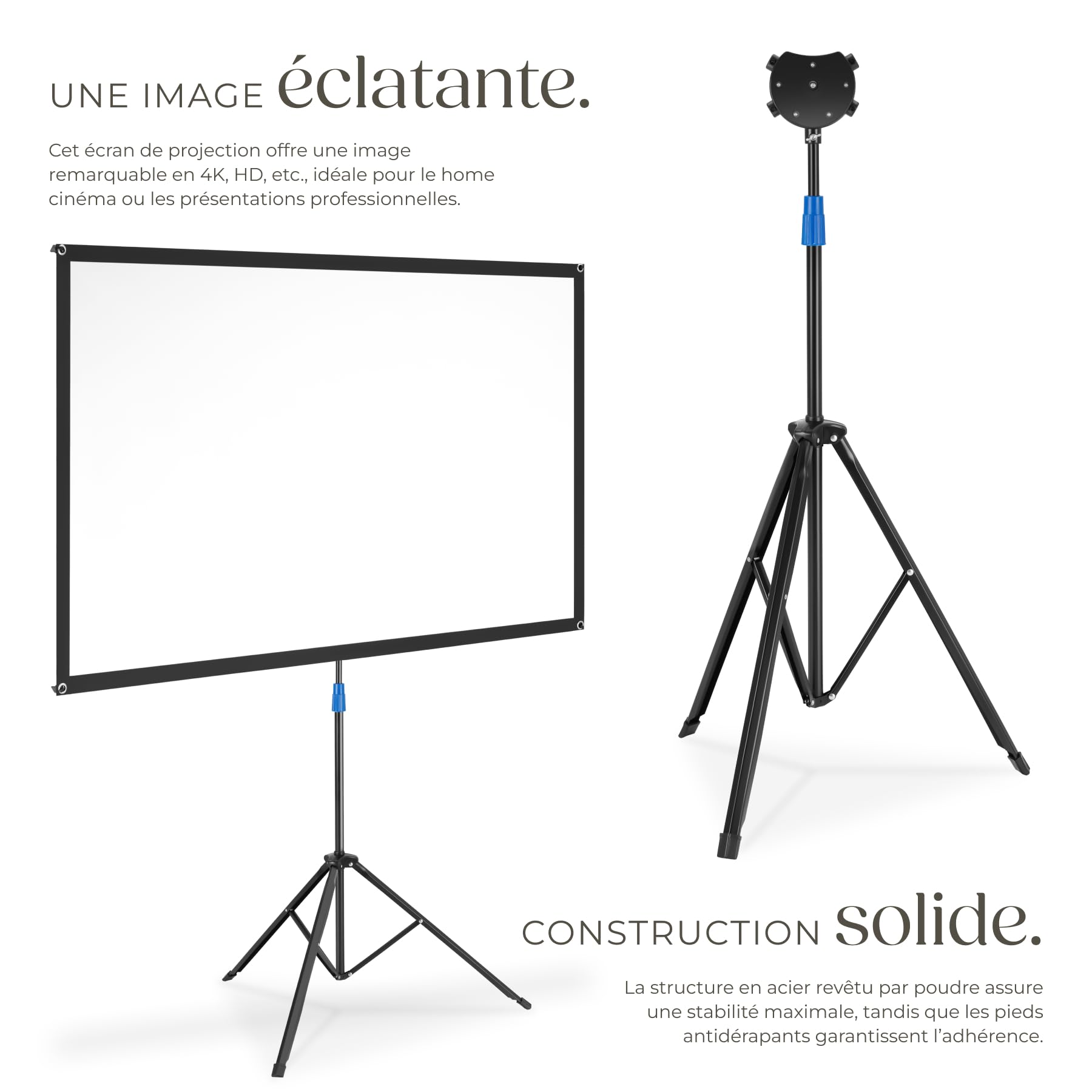 tectake® Écran de Projection portable avec trepied, 160x190 cm, Ecran videoprojecteur format 16:9, Toile videoprojecteur 4K, HD, Full HD, Ultra HD Ecran de Projection Toile projecteur Écran projecteur