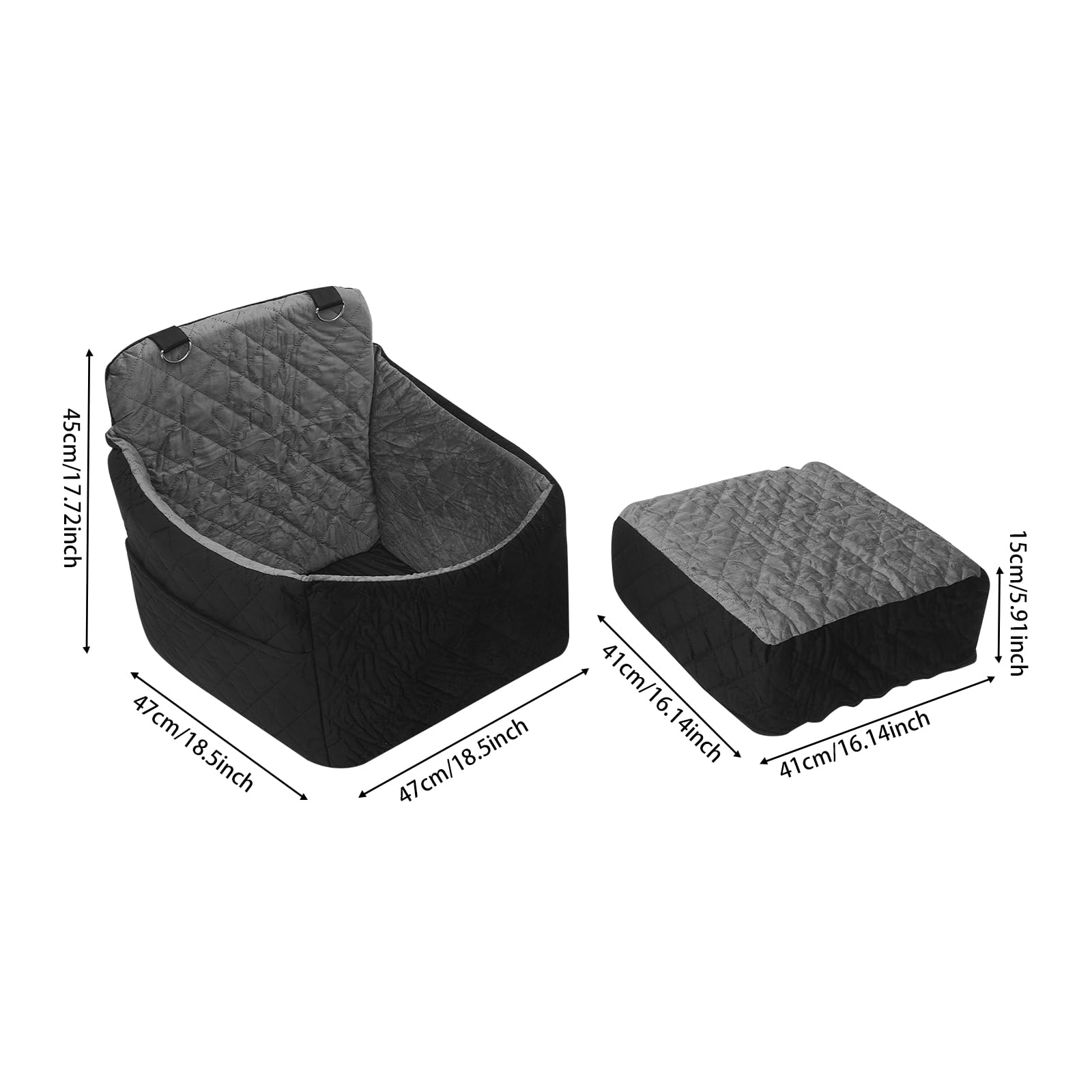 47 x 47 x 45 cm, fotelik samochodowy dla małych psów do 15 kg, nadaje się do prania, z pasami bezpieczeństwa i ochroną 360°, legowisko dla psa z flaneli i gąbki z kieszeniami do przechowywania (kolor