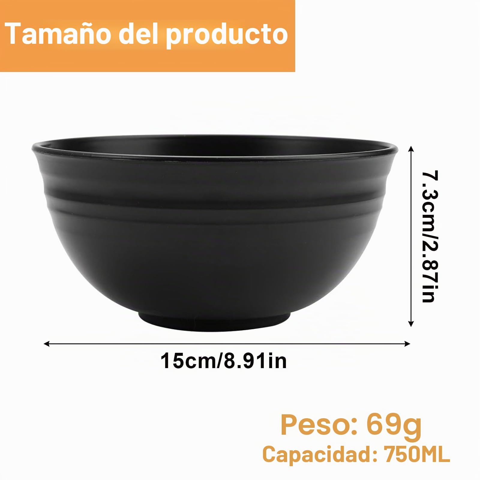 6 piezas Cuencos de Plástico Negro, 750 ml Bol Desayuno Plastico, Cuenco de Ramen Reutilizable, Cuenco Cereales, Cuencos de Sopa, para Hogares, Restaurantes, Jardines y Picnics, Negro