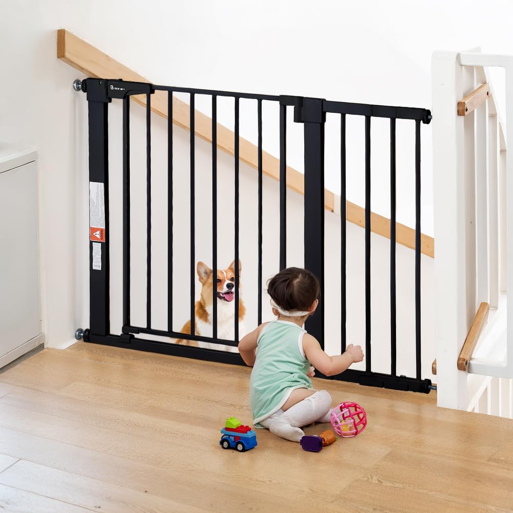 COMOMY 29.5-43.3" Safety Baby Gate Extra Wide, Auto Close Dog Gate for House Doorways Stairs, Pressure Mounted Easy Walk Through Pet Gate Child Gate,