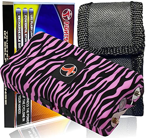 FIGHTSENSE Super Heavy Duty Stun Gun for Self Defense with Bright Led Flashlight, Rechargeable Battery, Nylon Holsters with Belt Loop for Easy Cary (Zebra Pink)