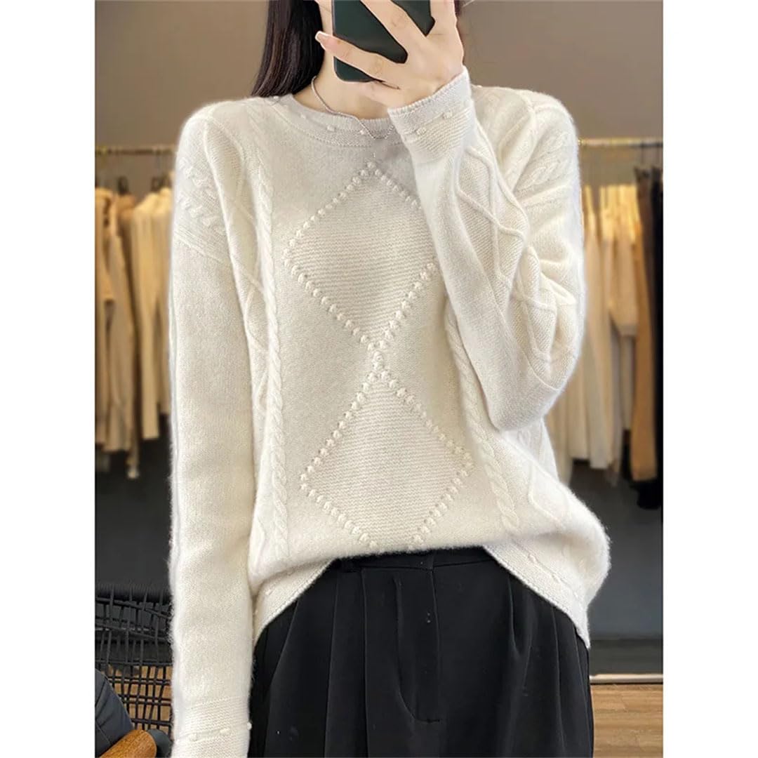 Vogrtcc Maglione in Cashmere con Scollo A O A Maniche Lunghe da Donna, Lavorato A Maglia, Casual Invernale, Maglione Allentato