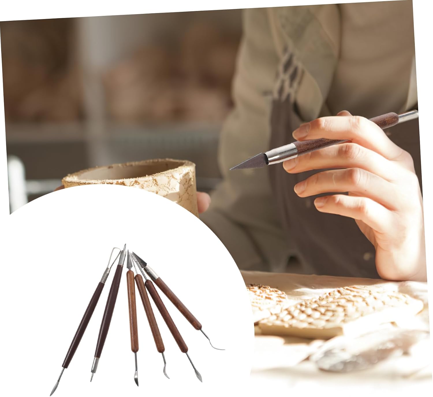 Lurrose 6pcs Wood Ceramic Sculpture Carving Tools Set Polymer Clay Cutters for Clay Modeling