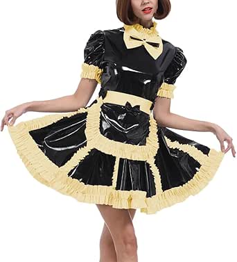 Amazon.com: Lockable Wet PVC A-line Maid Dress with Apron Halloween ...