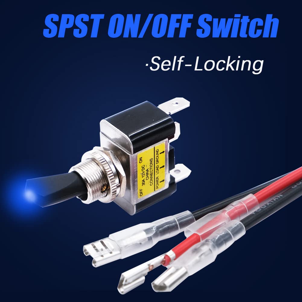 mxuteuk 12V 30A Light Up Toggle Switch Box Sealed Metal Station with Wire, Blue LED Light Lighted Toggle Switch SPST ON/Off 2 Position 3 Pin for Car Truck Boat ATV JH-ASW-07D-2-BU