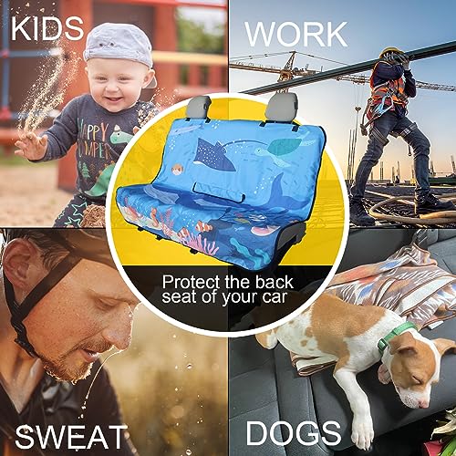 Image of Back Seat Cover for Car Trucks Van SUV Jeep,Waterproof Rear Bench Towel Seat Covers for Dogs and Kids,Automotive Backseat Protector (Seaworld)