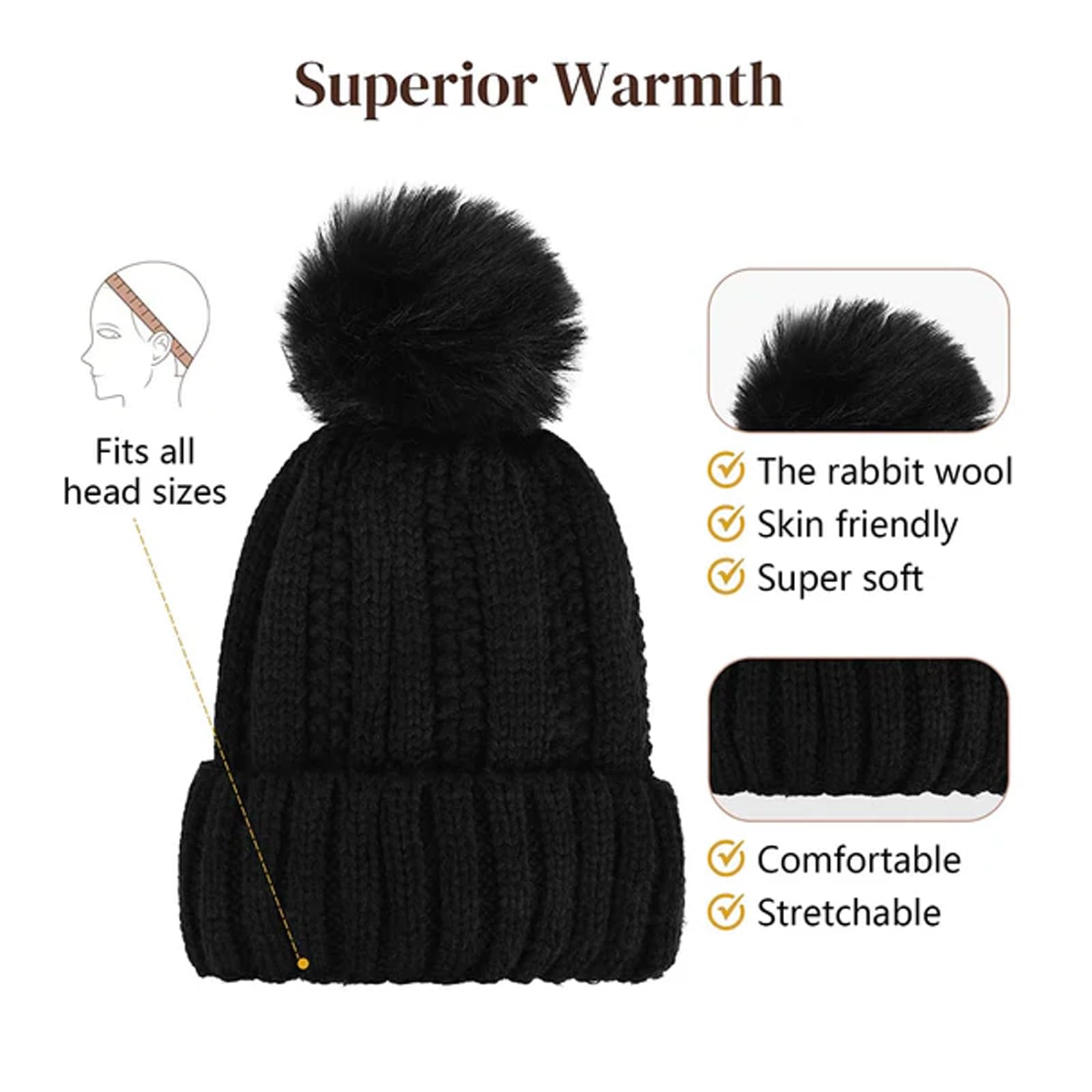 Gorro De Punto con Peluca for Mujer,Gorro De Punto Cálido De Invierno,Gorro De Invierno for Mujer con Peluca Extensiones De Cabello Rizado Ondulado Grande Gorro De Nieve De Esquí De Punto Adjunto Fies