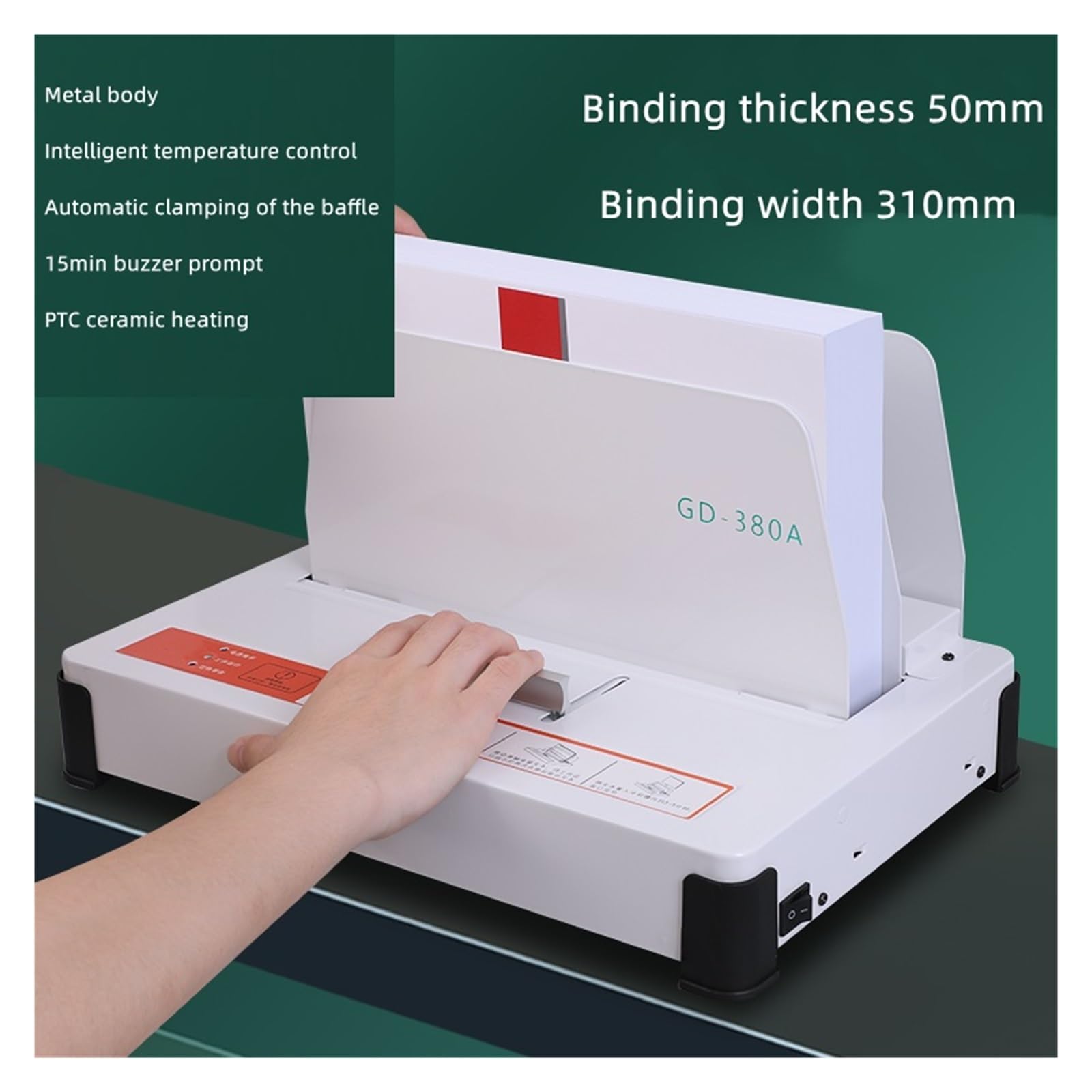 Macchina rilegatrice, 380A Piccola macchina rilegatrice a colla elettrica senza perforazione, bolletta contabile, voucher, fascicolo finanziario, libro di carta a caldo, A4, automatica per ufficio e u