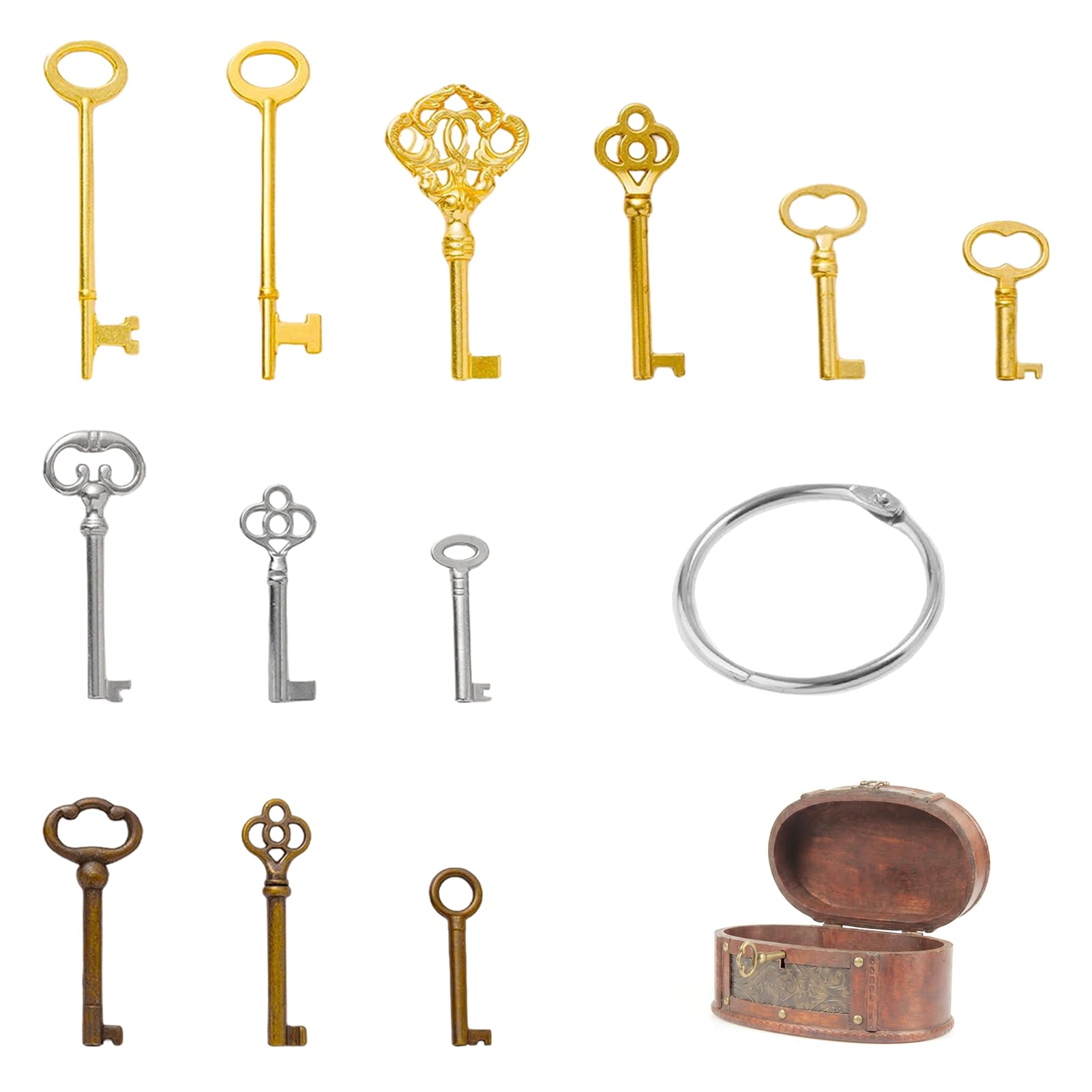 Skeleton Key Set, 12PCS Universal Keys for Antique Furniture Drawers, Vintage Cabinet Doors, Grandfather Clock Compartments, Heritage Restoration Projects